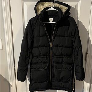 J. Crew Black Hooded Puffer Jacket -EUC